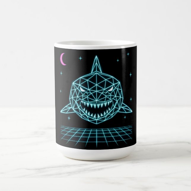 Caneca De Café Neon Shark Synthwave - Retro Ocean Predator (Centro)