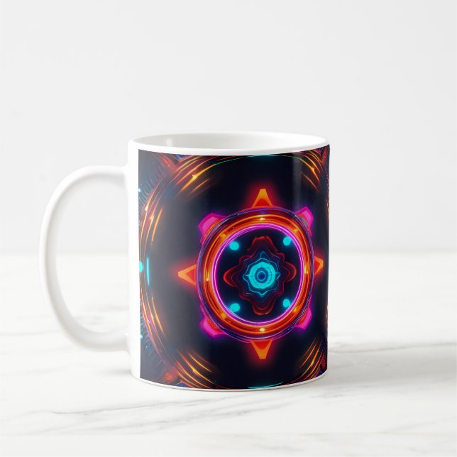 Caneca De Café Neon Starburst Kaleidoscope (Esquerda)