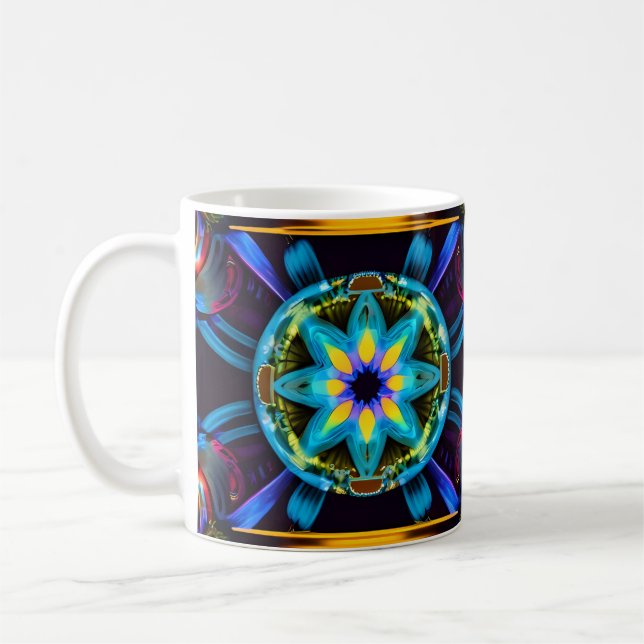 Caneca De Café Neon Starburst Kaleidoscope (Esquerda)