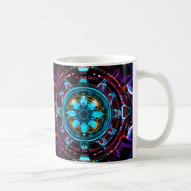 Caneca De Café Neon Starburst Kaleidoscope (Direita)