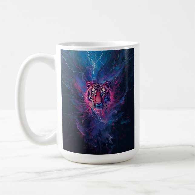 Caneca De Café Neon Thunder Tiger Abstract Electric Glow (Esquerda)
