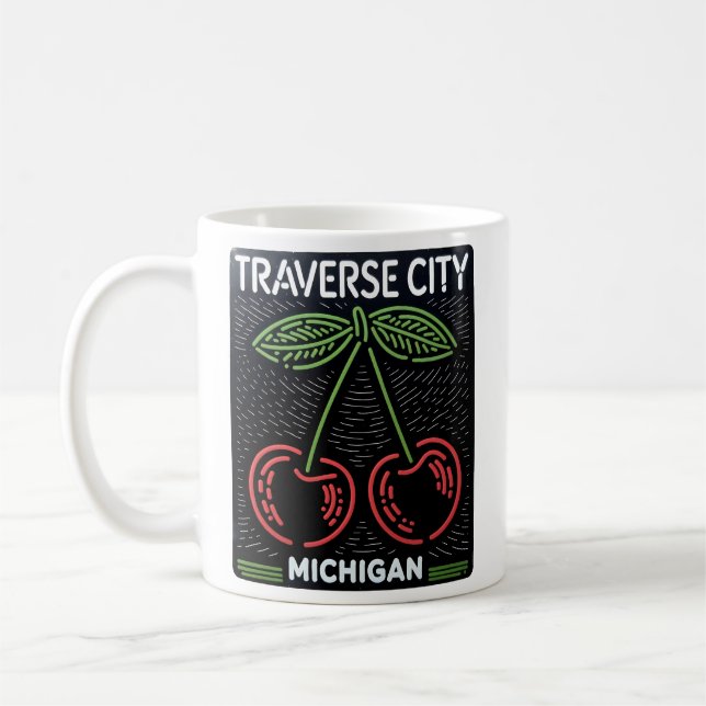 Caneca De Café Neon Traverse City Michigan Cherries (Esquerda)