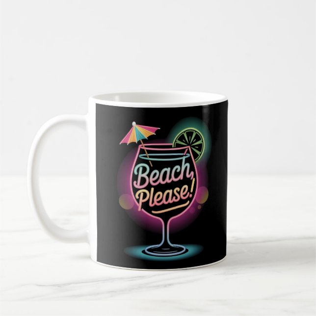Caneca De Café Neon Tropical Coctail "Beach Please" Retro Summer (Esquerda)