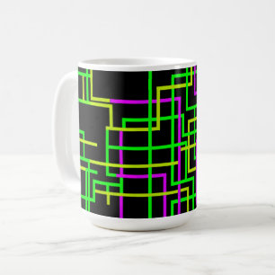 Caneca De Café Neon Verde e Rosa Geométrico