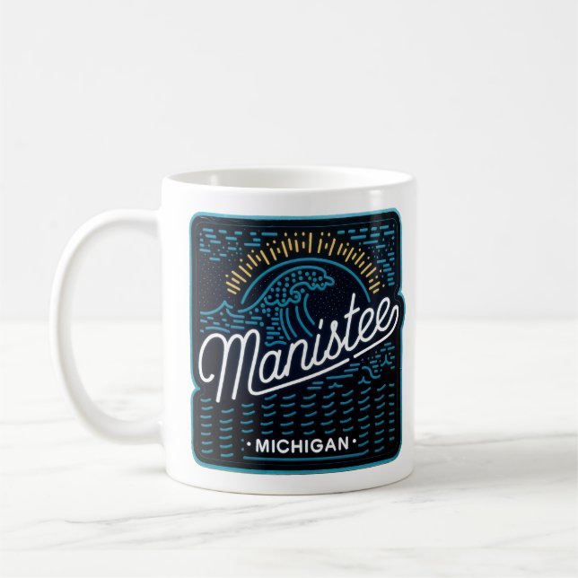 Caneca De Café Neon Wave Manistee Michigan (Esquerda)
