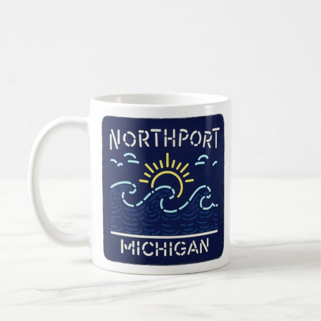 Caneca De Café Neon Wave Northport Michigan (Esquerda)