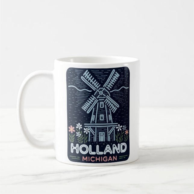 Caneca De Café Neon Windmill Holland Michigan (Esquerda)