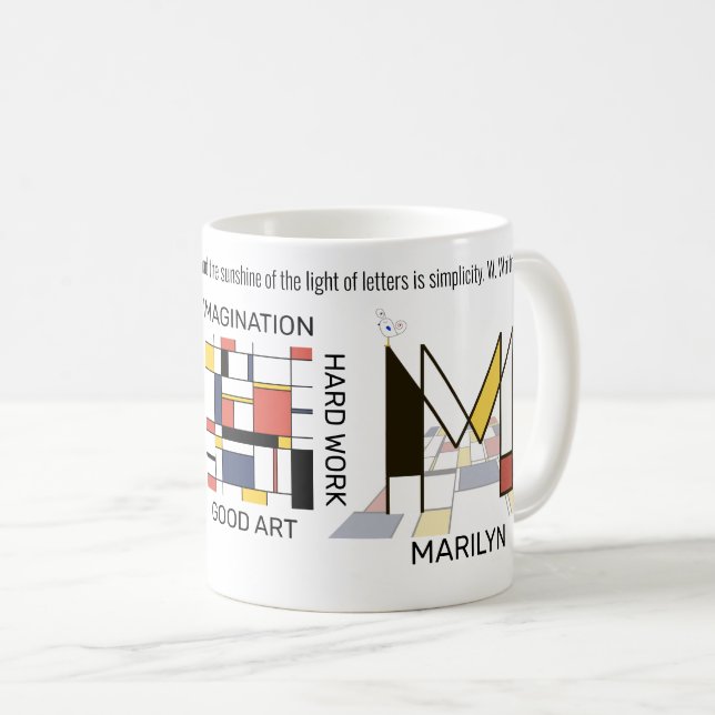 Caneca De Café Neoplasticism Art Stylish Monogram. Letter M (Frente Esquerda)