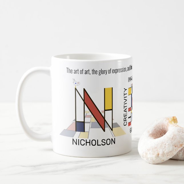 Caneca De Café Neoplasticismo Na moda de Arte Monograma. Letra N (Com Donut)