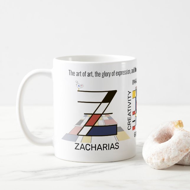 Caneca De Café Neoplasticismo Na moda de Arte Monograma. Letra Z (Com Donut)