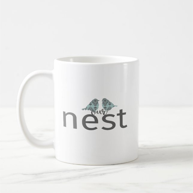 Caneca De Café Nest 2 Pássaros Cinza Azul (Esquerda)