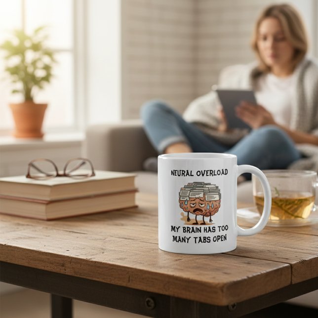 Caneca De Café Neural Overload Brain Too Many Tabs Open Funny (Criador carregado)