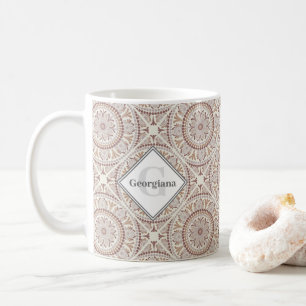 Caneca De Café Neutrais Quentes Monogramados Dot Mandala Diamond