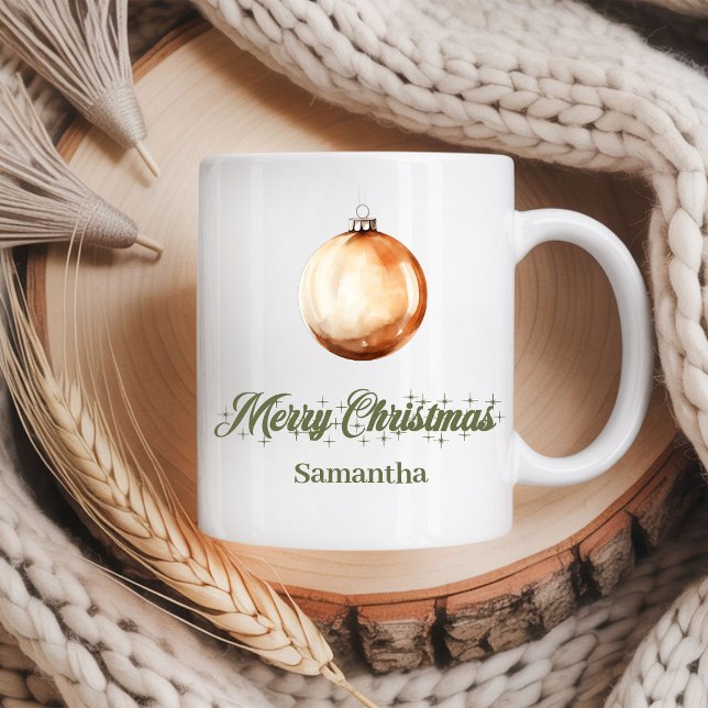 Caneca De Café Neutral Earthy Christmas Mug Custom Name (Neutral Earthy Christmas Mug Custom Name)