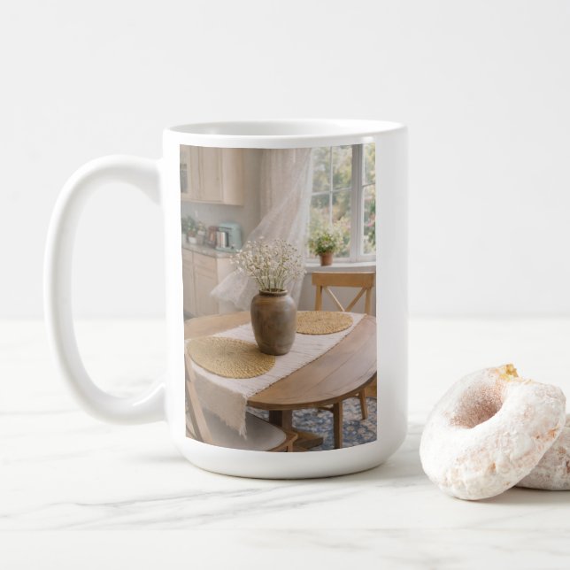 Caneca De Café Neutral Farmhouse Wildflower Floral (Com Donut)