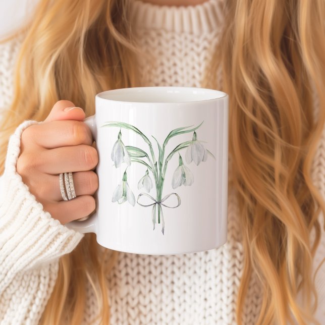 Caneca De Café Neve Cai Janeiro Cerâmica da Flor de Nascimento (Snow drops January birth flower personalized mug)