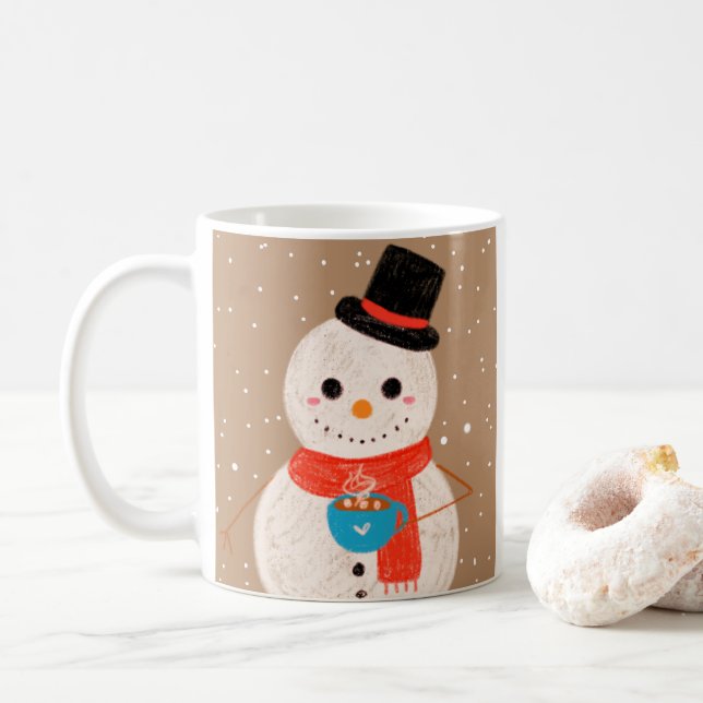 Caneca De Café Neve Com Chocolate Quente (Com Donut)