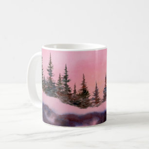 Caneca De Café Neve de inverno coberta de galhos de pinheiro rosa