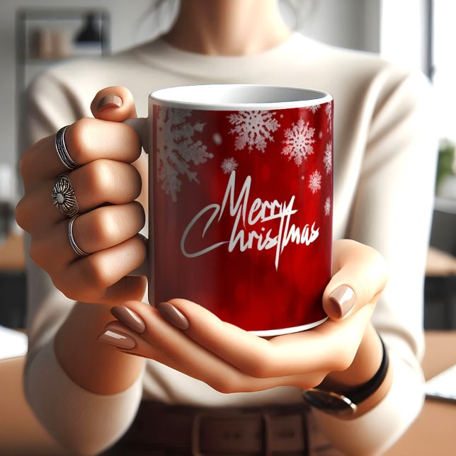 Caneca De Café Neve de natal elegante flocos vermelhos de COFFEE  (Criador carregado)