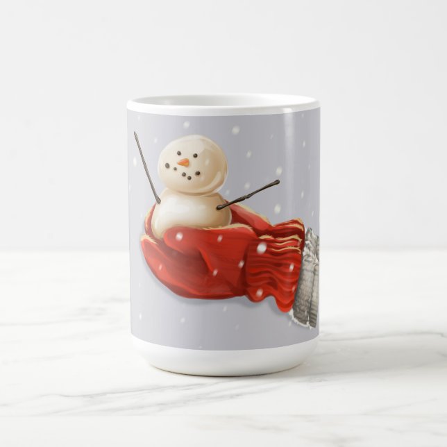 Caneca De Café Neve em luvas vermelhas neve no inverno (Centro)