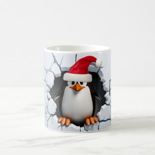 Caneca De Café Neve muito divertida com papais noeis de pinguins,