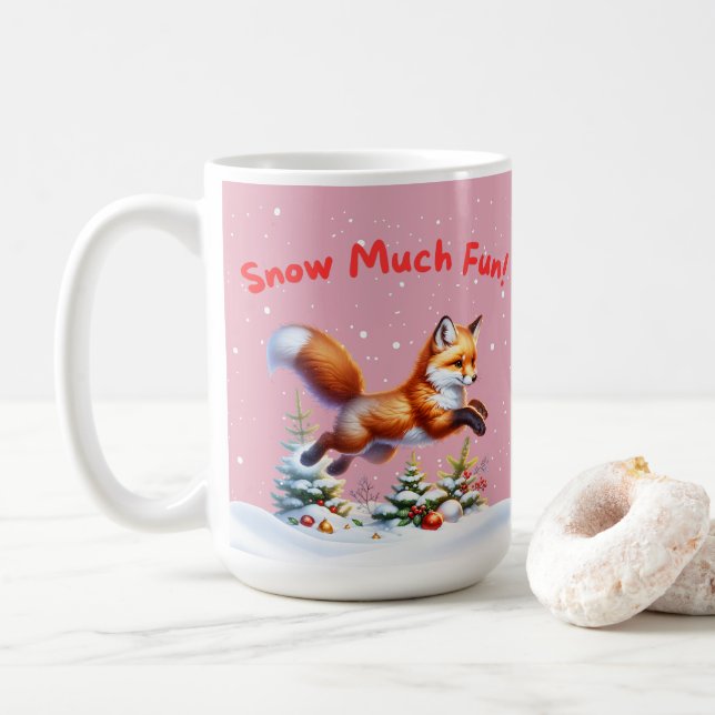 Caneca De Café Neve Muito Divertido! Raposa Pulando na Neve (Com Donut)