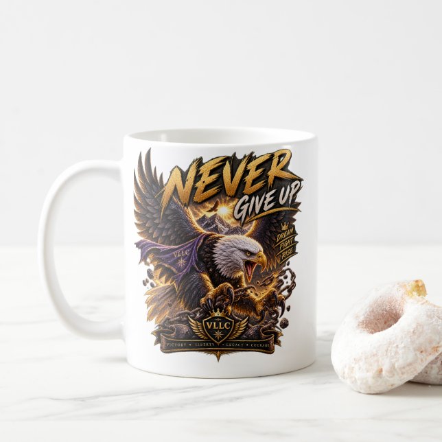 Caneca De Café Never Give Up Eagle – Powerful (Com Donut)