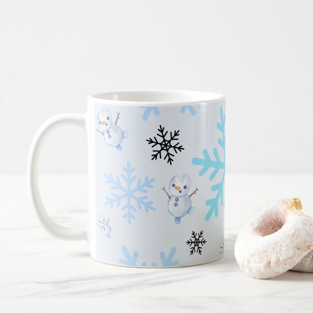 Caneca De Café Neves e flocos de neve em azul claro (Com Donut)