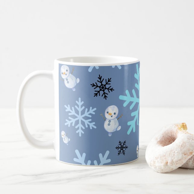 Caneca De Café Neves e flocos de neve em azul-real (Com Donut)