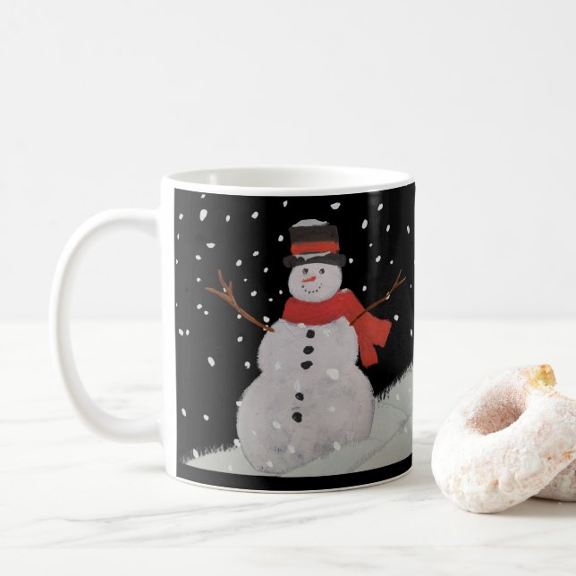 Caneca De Café Neves na neve noturna. (Com Donut)