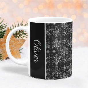 Caneca De Café Neves Negra e Prateada Flocos de Natal