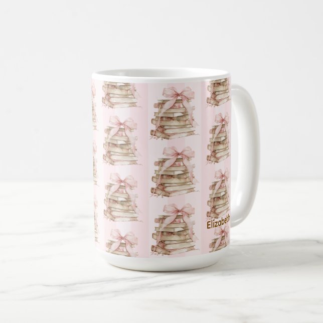 Caneca De Café New Chapter Pink Bow Stripes (Frente Esquerda)