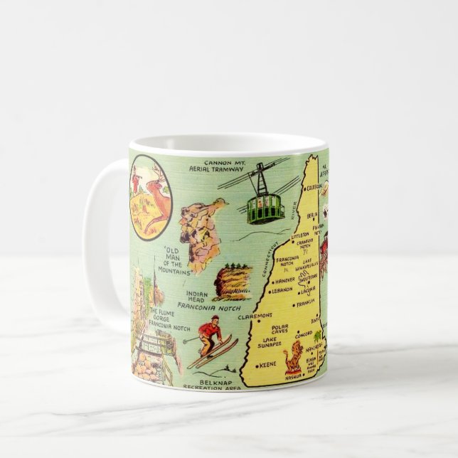 Caneca De Café New Hampshire Illustrated Map Mug (Frente Esquerda)
