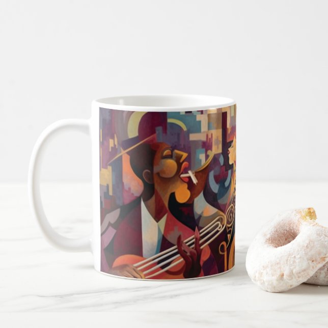 Caneca De Café New Orleans Jazz Club Abstrato Art (Com Donut)
