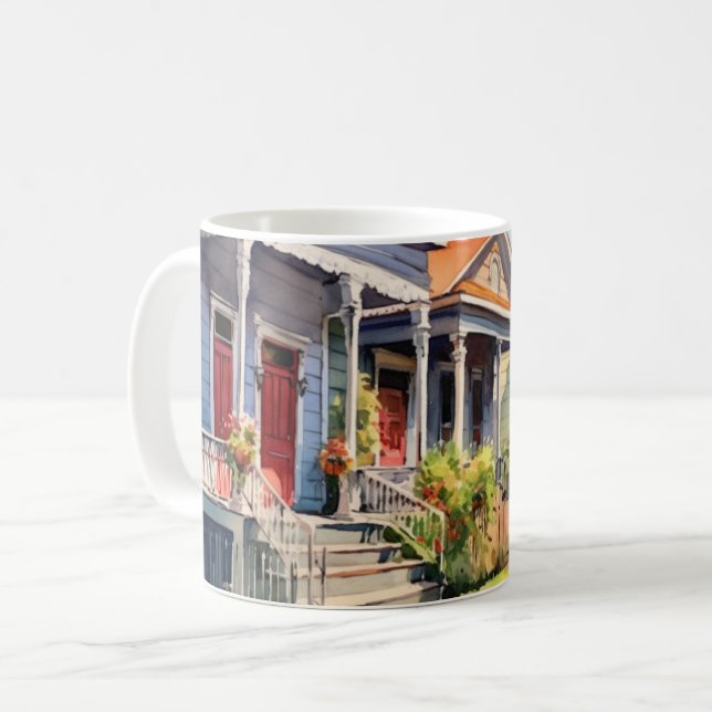 Caneca De Café New Orleans Shotgun Homes Art (Frente Esquerda)