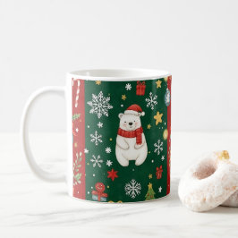 Caneca De Café New Year's print, bear, Christmas tree, fox, bird,