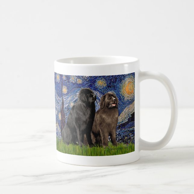 Caneca De Café Newfie Pair - Noite Estrelada (Direita)