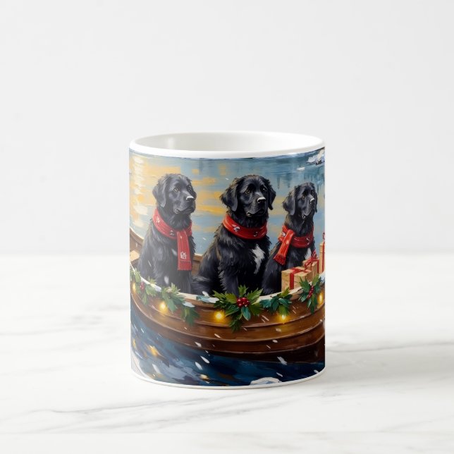 Caneca De Café Newfoundland Dog Christmas Boat Holiday (Centro)