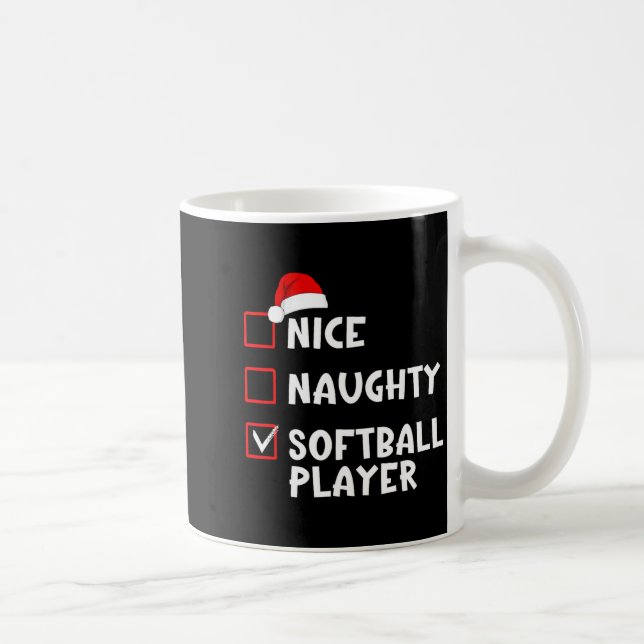 Caneca De Café Nice Naughty Softball Player Funny Christmas List  (Direita)