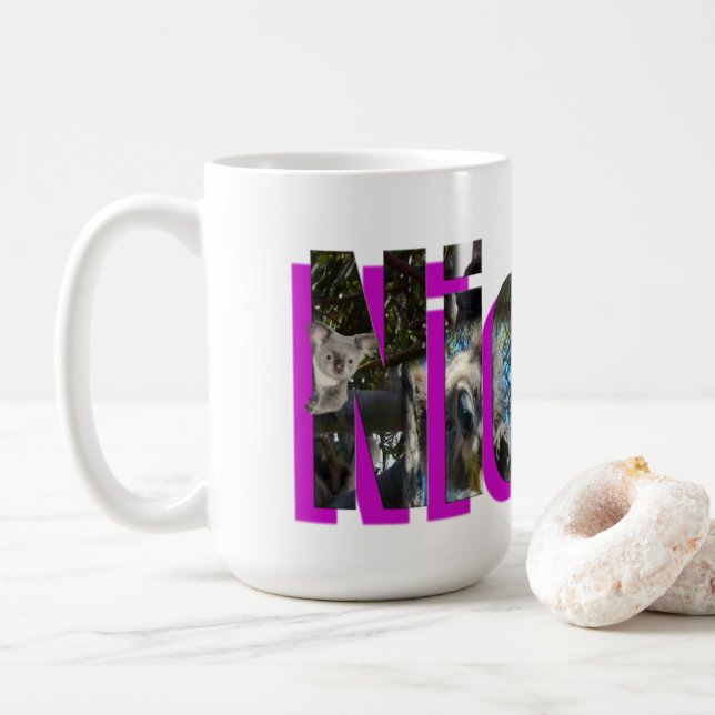 Caneca De Café "Nicole" Nome Feito Com Coalas, (Com Donut)