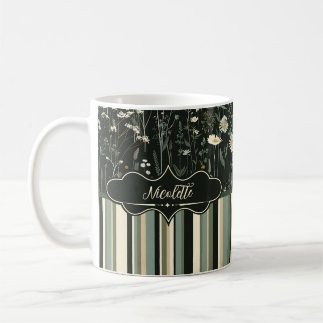 Caneca De Café Nicolette Dark Daisy Floral Striped (Esquerda)
