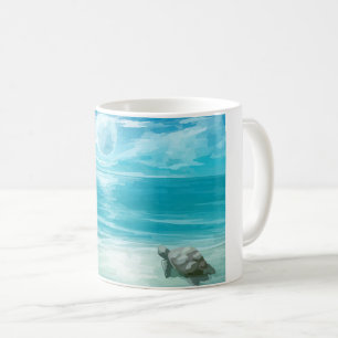 Caneca De Café Nidificação de Tartaruga do Mar de Cores Aquáti