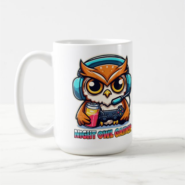 Caneca De Café Night Owl Gamer Mascot Fun Gaming Illustration (Esquerda)