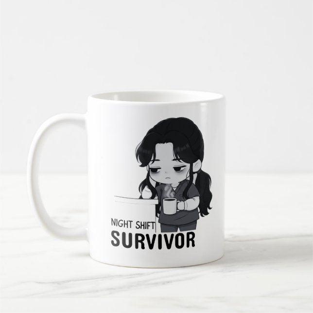 Caneca De Café Night Shift Survivor Relatable Chibi Nurse Illustr (Esquerda)