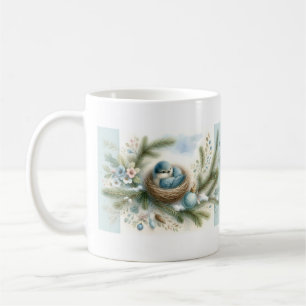 Caneca De Café Ninho Bluebird com ornamentos em pinheiros de inve