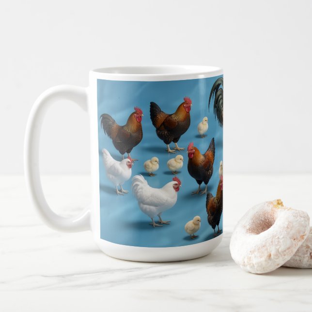 Caneca De Café Ninho de Pintinhos e Frangos (Com Donut)