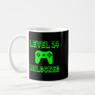 Caneca De Café Nível 14 Desbloqueado Aniversário de 14º Jogador J