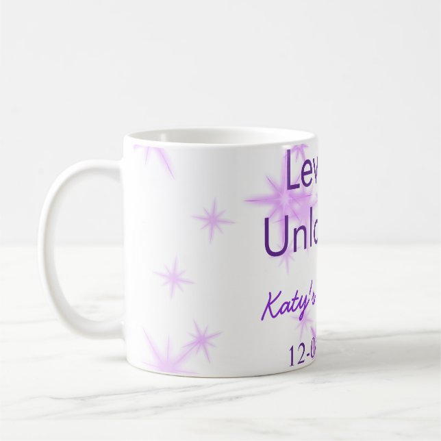 Caneca De Café Nível 2 desbloqueado adicionar data do nome de ani (Esquerda)