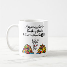 Caneca De Café Nível de Felicidade: Burro Preso Entre Dois Bufês
