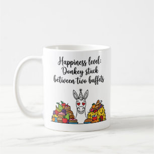Caneca De Café Nível de Felicidade: Burro Preso Entre Dois Bufês